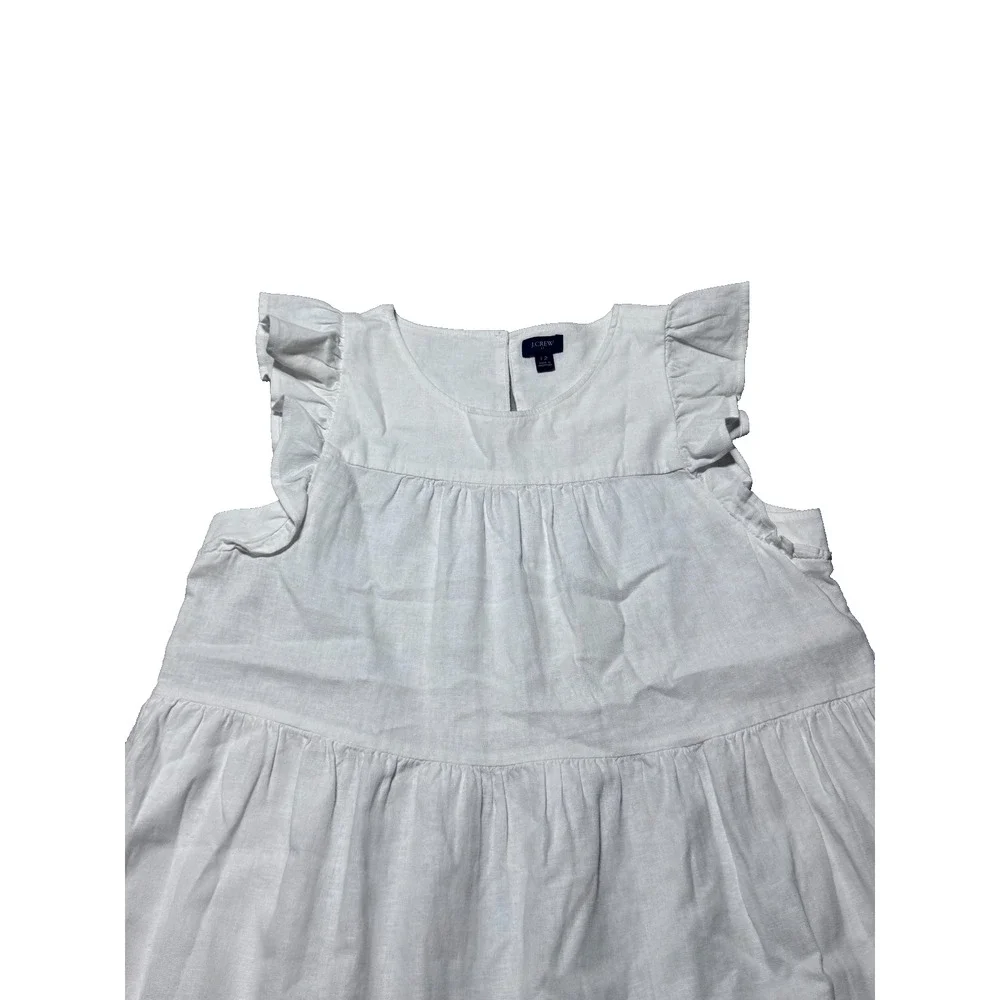 J.Crew Mini Dress Womens 12 White Linen Blend Tiered Ruffle Sleeveless Classic